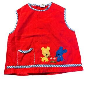 Original Vintage 1960 Baby Dress Pinafore Childrens Size 80 Red Yellow Blue Dog